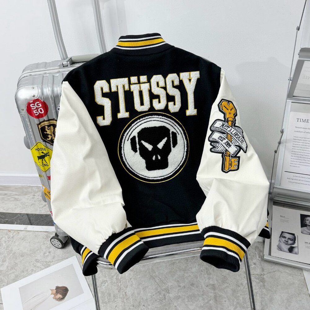 STUSSY badge applique embroidered baseball jacket jacket for men and women